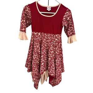 Lilli Lovebird Girls Burgundy Floral Print Flounce Hem Dress‎ Size 12